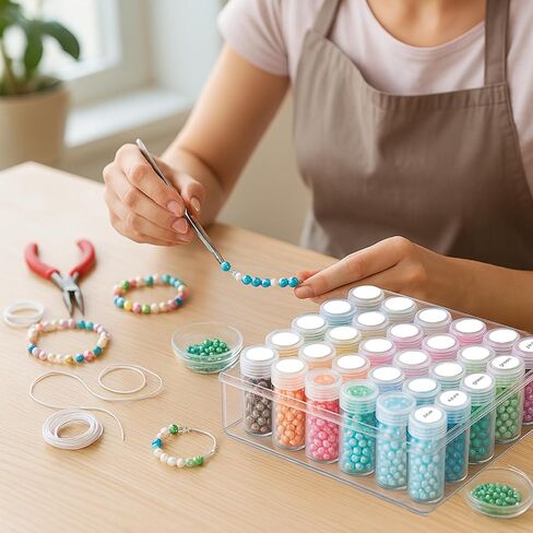 BigOtters Embroidery Diamond Storage Box, 30PCS Big Clear Plastic Bead Containers with Silicone Funnel for Jewelry Painting DIY Art Craft Rhinestones Sewing Cosmetic Nail Glitter Powder in Kuwait