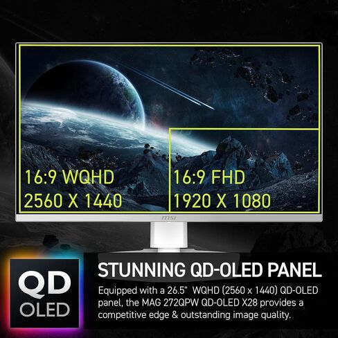 MSI MAG 272QPW QD-OLED X28 27-inch 2560 x 1440 (QHD) Gaming Monitor, 280Hz, Adaptive-Synch, HDR Ready, HDMI, VGA Port,VESA Mountable, Tilt, 4-Side Slim Bezel, 0.03ms, White in Saudi Arabia