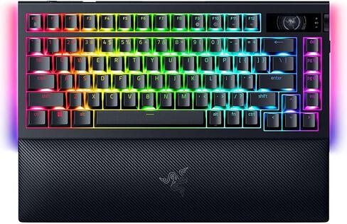 Razer Blackwidow V4 Pro 75 ٪ لوحة مفاتيح ألعاب لاسلكية: OLED Display -TRUE 4K Hz Wireless -Bluetooth - Hot Swappable - Orange Traces - Dial Command - Snap Tap - Chroma RGB -Wrist Rest (READED) in Kuwait