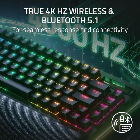 Razer Blackwidow V4 Pro 75 ٪ لوحة مفاتيح ألعاب لاسلكية: OLED Display -TRUE 4K Hz Wireless -Bluetooth - Hot Swappable - Orange Traces - Dial Command - Snap Tap - Chroma RGB -Wrist Rest (READED) in Kuwait