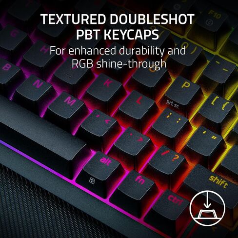 Razer Blackwidow V4 Pro 75 ٪ لوحة مفاتيح ألعاب لاسلكية: OLED Display -TRUE 4K Hz Wireless -Bluetooth - Hot Swappable - Orange Traces - Dial Command - Snap Tap - Chroma RGB -Wrist Rest (READED) in Kuwait
