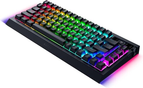 Razer Blackwidow V4 Pro 75 ٪ لوحة مفاتيح ألعاب لاسلكية: OLED Display -TRUE 4K Hz Wireless -Bluetooth - Hot Swappable - Orange Traces - Dial Command - Snap Tap - Chroma RGB -Wrist Rest (READED) in Kuwait