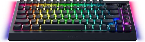 Razer Blackwidow V4 Pro 75 ٪ لوحة مفاتيح ألعاب لاسلكية: OLED Display -TRUE 4K Hz Wireless -Bluetooth - Hot Swappable - Orange Traces - Dial Command - Snap Tap - Chroma RGB -Wrist Rest (READED) in Kuwait