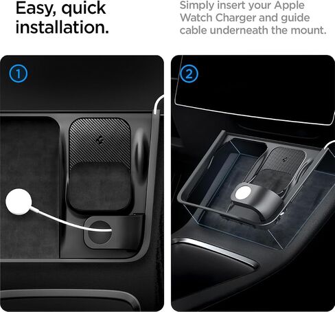 Spigen 3-in-1 Organizer Mount for Tesla Model 3 Highland (Standard, Premium & Performance 2024/25/26) (Watch Charger Not Included) - Uses Wireless Charging Pad - Charge iPhone, AirPods, Apple Watch in Kuwait