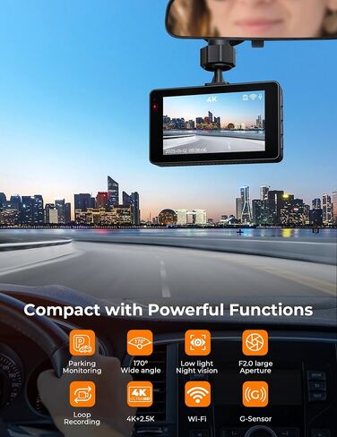 4K الأمامية و 1080 بكسل كاميرا اندفاعة خلفية للسيارات مع التحكم في تطبيق WIFI 5G ، رؤية WDR الليلية ، بطاقة 64 جيجابايت ، شاشة 3 "IPS ، زاوية واسعة 170 درجة ، وضع وقوف السيارات ، تسجيل حلقة ، مستشعر G ، مقاومة للحرارة in Kuwait