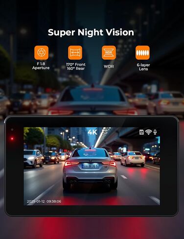 4K الأمامية و 1080 بكسل كاميرا اندفاعة خلفية للسيارات مع التحكم في تطبيق WIFI 5G ، رؤية WDR الليلية ، بطاقة 64 جيجابايت ، شاشة 3 "IPS ، زاوية واسعة 170 درجة ، وضع وقوف السيارات ، تسجيل حلقة ، مستشعر G ، مقاومة للحرارة in Kuwait