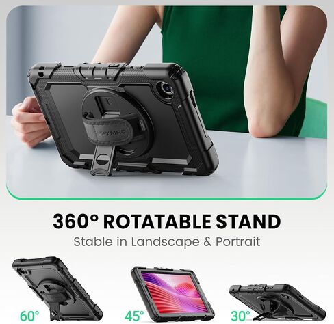 علبة SEYMAC لـ LENOVO TAB ONE 8.7 بوصة/ K9 TB305FU (2025) ، حالة حماية صدمية عالية الدقة مع حامية الشاشة ، وقصة ، حزام يدوي/ كتف وحامل القلم ، الأسود in Kuwait