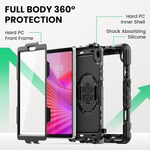 علبة SEYMAC لـ LENOVO TAB ONE 8.7 بوصة/ K9 TB305FU (2025) ، حالة حماية صدمية عالية الدقة مع حامية الشاشة ، وقصة ، حزام يدوي/ كتف وحامل القلم ، الأسود in Kuwait