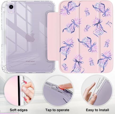 Y2K Tablet Case for iPad Mini 6/7 (8.3", 2021/2024) – Hot Pink Retro Sticker Print Cover with Pencil Holder, Vinyl Lip Design, Tri-Fold Stand, Auto Sleep/Wake, ipad mini cute case for Girls in Saudi Arabia