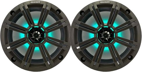 KICKER 8" 300 Watt Max Power 2-Way Marine OEM Replacement RGB Multicolor LED Coaxial Boat Audio Speakers (Pair) with Charcoal Grilles in Saudi Arabia