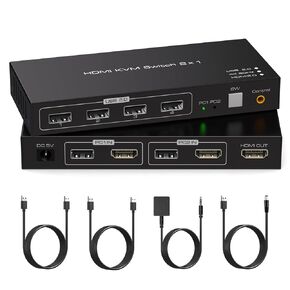 4K60HZ KVM Switch 1 Monitors 2 Computers HDMI KVM Switches for 2 Computers Sharing Single Monitor and Keyboard Mouse Hard Drives Printer with Two USB Cables and Wired Controller SW201ABG in Saudi Arabia