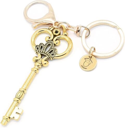 Antique Key Keychain - Large Victorian Crown Key Charm - Skeleton Key - Swivel Keyring and Clip - Retro Steam Punk Key Chain - Santa Key - Handmade by Green Acorn Kitchen in Saudi Arabia