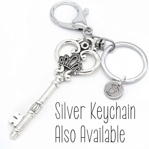 Antique Key Keychain - Large Victorian Crown Key Charm - Skeleton Key - Swivel Keyring and Clip - Retro Steam Punk Key Chain - Santa Key - Handmade by Green Acorn Kitchen in Saudi Arabia