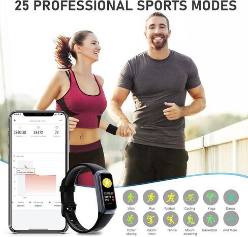 تعقب اللياقة مع معدل 24/7HEARTH ، ضغط الدم ، تتبع النوم ، السعرات الحرارية ، تعقب النشاط مع شاشة ملونة 1.1 "AMOLED ، تعقب الخطوة المقاومة للماء لنساء iPhone Android iPhone الرجال in Kuwait