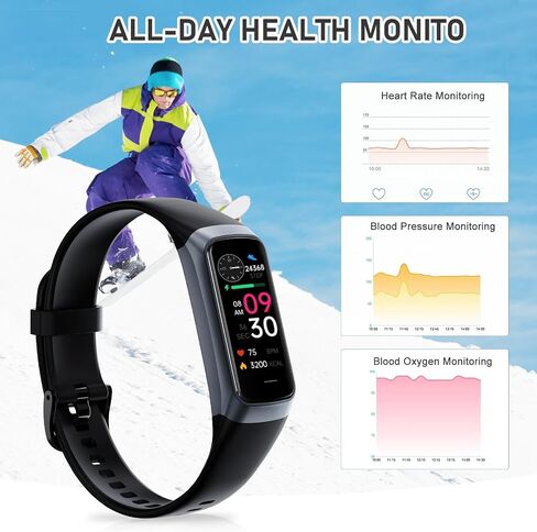 تعقب اللياقة مع معدل 24/7HEARTH ، ضغط الدم ، تتبع النوم ، السعرات الحرارية ، تعقب النشاط مع شاشة ملونة 1.1 "AMOLED ، تعقب الخطوة المقاومة للماء لنساء iPhone Android iPhone الرجال in Kuwait