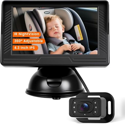 كاميرا سيارة Baby Car Camera HD الخلفية للطفل مع مراقبة 4.3 بوصة ، رؤية ليلية الأشعة تحت الحمراء ، زاوية عريضة ، سهلة التثبيت 360 درجة ، سلامة للأطفال in Kuwait