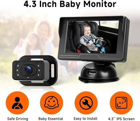 كاميرا سيارة Baby Car Camera HD الخلفية للطفل مع مراقبة 4.3 بوصة ، رؤية ليلية الأشعة تحت الحمراء ، زاوية عريضة ، سهلة التثبيت 360 درجة ، سلامة للأطفال in Kuwait
