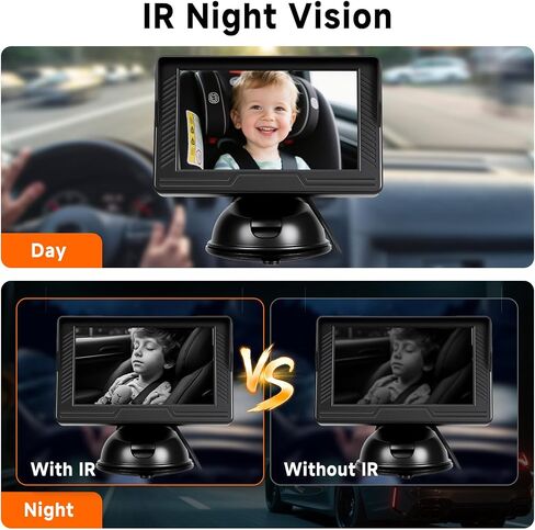 كاميرا سيارة Baby Car Camera HD الخلفية للطفل مع مراقبة 4.3 بوصة ، رؤية ليلية الأشعة تحت الحمراء ، زاوية عريضة ، سهلة التثبيت 360 درجة ، سلامة للأطفال in Kuwait