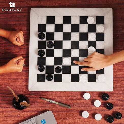 Radicaln Marble Checkers Board Game 15 Inches White and Black Handmade Tournament Checker Set - Draughts Board Games in Kuwait