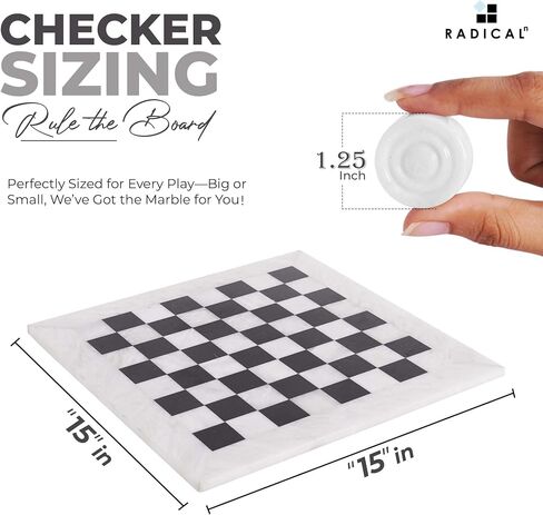 Radicaln Marble Checkers Board Game 15 Inches White and Black Handmade Tournament Checker Set - Draughts Board Games in Kuwait