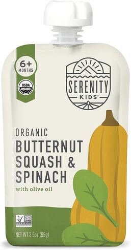 Serenity Kids Organic Baby Food Pouches, No Added Sugar, 6+ Months, 3.5 Oz | Savory No Added Sugar, Organic Squash Puree Pouches Toddler, Baby Pouches, Toddler Snacks, Veggie Puree, Baby Snacks in Kuwait