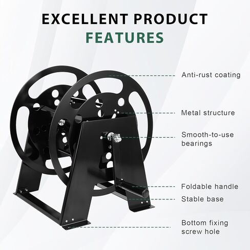RV Extension Cord Storage Reel, Mountable Metal Reel Frame Holds Up To 200 Feet Of 15A (12/3 AWG), Power Cord Reel with Durable Bearings ＆ Foldable Handle in Saudi Arabia