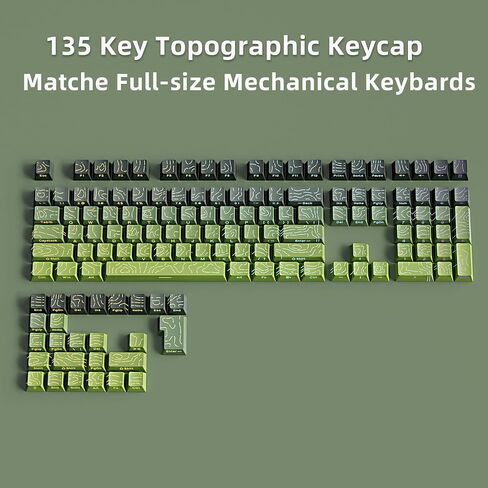135 Key Lradient Tea Green Topographic PBT keycaps مجموعة جانبية طباعة Doubleshot Shine من خلال keycap profile profile minimalist style 60 ٪ 75 ٪ 80 ٪ in Kuwait