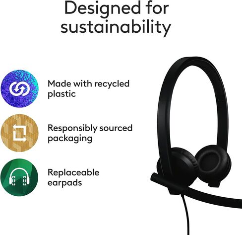 Logitech H570e USB Headset with Microphone for PC and Mac, USB-C Wired Headset with Stereo Sound, Noise-Canceling Mics and Inline Controls, Certified for Microsoft Teams, Black (Renewed) in Saudi Arabia