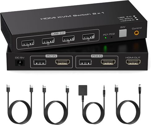 4K60HZ KVM Switch 1 Monitors 2 Computers HDMI KVM Switches for 2 Computers Sharing Single Monitor and Keyboard Mouse Hard Drives Printer with Two USB Cables and Wired Controller SW201ABG in Saudi Arabia