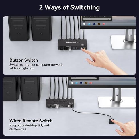 4K60HZ KVM Switch 1 Monitors 2 Computers HDMI KVM Switches for 2 Computers Sharing Single Monitor and Keyboard Mouse Hard Drives Printer with Two USB Cables and Wired Controller SW201ABG in Saudi Arabia