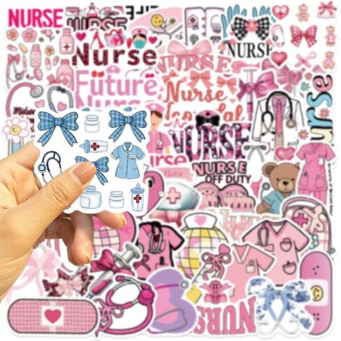 50pcs ملصقات رعاية صحية حزمة لأجهزة الكمبيوتر المحمولة ، وعروض المياه المقاومة للماء ، وديكور بطل ممرضة الرعاية الصحية ، وأبطال الرعاية الصحية الشارات لممرضة الطبيب in Kuwait