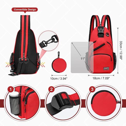 حقيبة حبال قابلة للتحويل مع جيب العملة المعدنية ، وسادات 11 بوصة Crossbody Mini Propack مع سماعة الرأس مقبس حزمة غير رسمية للنساء الرجال يسافرون ، الأحمر in Saudi Arabia