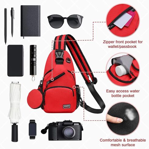 حقيبة حبال قابلة للتحويل مع جيب العملة المعدنية ، وسادات 11 بوصة Crossbody Mini Propack مع سماعة الرأس مقبس حزمة غير رسمية للنساء الرجال يسافرون ، الأحمر in Saudi Arabia