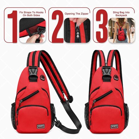 حقيبة حبال قابلة للتحويل مع جيب العملة المعدنية ، وسادات 11 بوصة Crossbody Mini Propack مع سماعة الرأس مقبس حزمة غير رسمية للنساء الرجال يسافرون ، الأحمر in Saudi Arabia