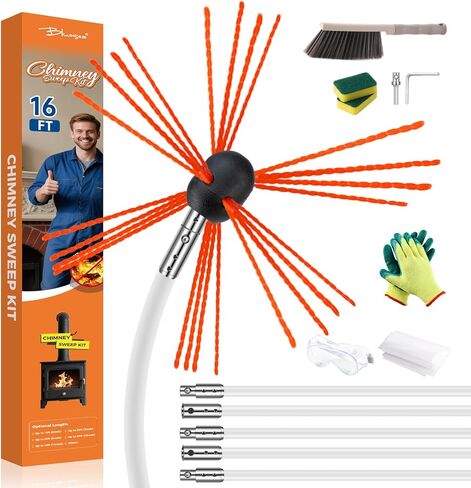 بلوسي مجموعة كنس مدخنة بطول 16 قدم، نظام قفل بزر كروم، مجموعة تنظيف المدخنة، تمتد حتى 16 قدم، ادوات تنظيف المدخنة، نظام تنظيف المدخنة مع فرشاة مدخنة، 5 قضبان مدخنة مرنة in Kuwait