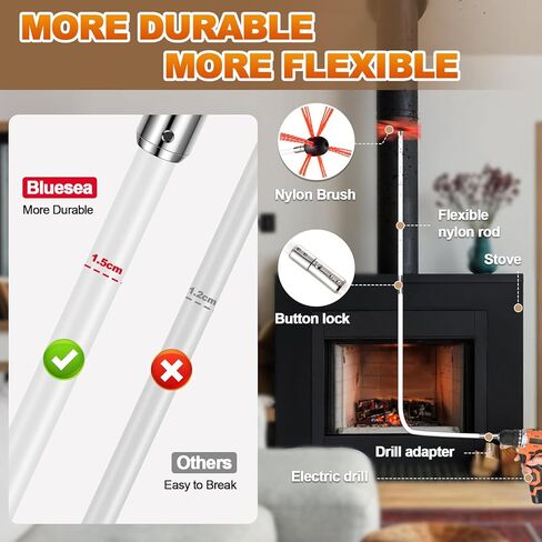 بلوسي مجموعة كنس مدخنة بطول 16 قدم، نظام قفل بزر كروم، مجموعة تنظيف المدخنة، تمتد حتى 16 قدم، ادوات تنظيف المدخنة، نظام تنظيف المدخنة مع فرشاة مدخنة، 5 قضبان مدخنة مرنة in Kuwait
