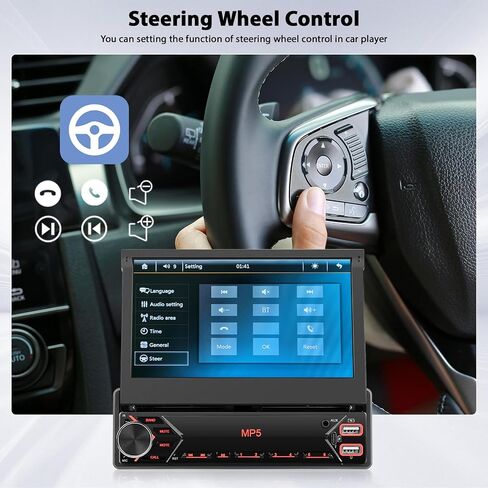 Single Din Touchscreen Radio 7'' Flip Out Screen Car Stereo with Bluetooth USB Type C Fast Charge Car Audio Receiver Backup Camera SWC FM MIC TF AUX in EQ in Kuwait