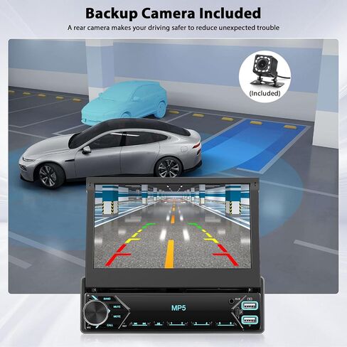 Single Din Touchscreen Radio 7'' Flip Out Screen Car Stereo with Bluetooth USB Type C Fast Charge Car Audio Receiver Backup Camera SWC FM MIC TF AUX in EQ in Kuwait