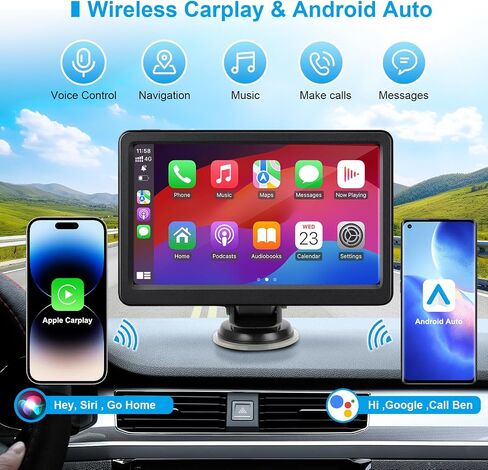 شاشة Carplay اللاسلكية 7 بوصة ، ستيريو سيارة تعمل باللمس المحمولة مع Carplay و Android Auto ، Bluetooth ، رابط المرآة ، الأوامر الصوتية ، صوت Aux/FM للسيارات والشاحنات ، و RVS in Kuwait