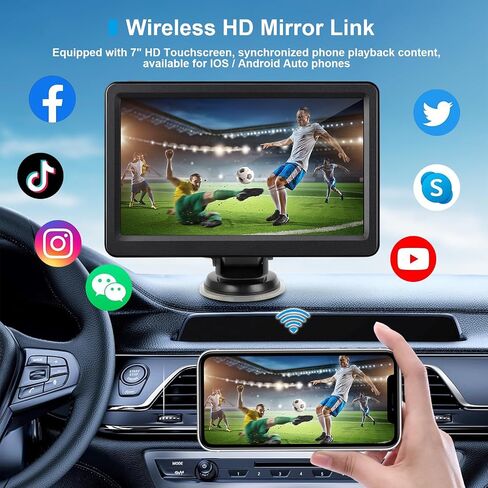 شاشة Carplay اللاسلكية 7 بوصة ، ستيريو سيارة تعمل باللمس المحمولة مع Carplay و Android Auto ، Bluetooth ، رابط المرآة ، الأوامر الصوتية ، صوت Aux/FM للسيارات والشاحنات ، و RVS in Kuwait