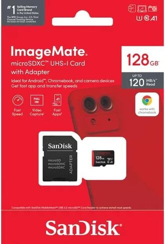 SanDisk 128GB ImageMate microSDXC UHS-1 Memory Card with Adapter - 120MB/s, C10, U1, Full HD, A1 Micro SD Card - SDSQUA4-128G-AW6KA in Saudi Arabia