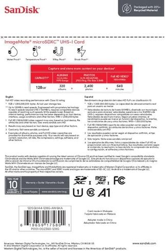SanDisk 128GB ImageMate microSDXC UHS-1 Memory Card with Adapter - 120MB/s, C10, U1, Full HD, A1 Micro SD Card - SDSQUA4-128G-AW6KA in Saudi Arabia