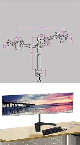 Desktop Full Motion 360 Degree Triple Screen Monitor Holder 10"-24" LCD LED Mount Arm Loading 9kgs Each in Saudi Arabia