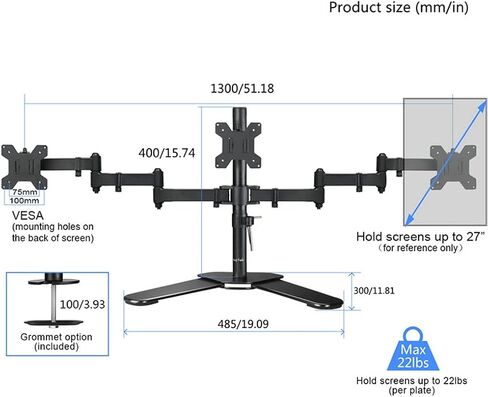 Desktop Full Motion 360 Degree Triple Screen Monitor Holder 10"-24" LCD LED Mount Arm Loading 9kgs Each in Saudi Arabia