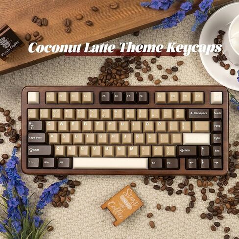 PBT keycaps ، كبسولات مفاتيح بنية الحد الأدنى ، 164 مفتاح ملف تعريف الكرز المخصصة المخصصة لمجموعة Keycap ، صبغة تسامي القهوة Clet Coffe Cap 60 ٪ 65 ٪ 75 ٪ 100 ٪ MX لوحة المفاتيح الميكانيكية (جوز الهند لاتيه) in Kuwait