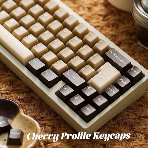 PBT keycaps ، كبسولات مفاتيح بنية الحد الأدنى ، 164 مفتاح ملف تعريف الكرز المخصصة المخصصة لمجموعة Keycap ، صبغة تسامي القهوة Clet Coffe Cap 60 ٪ 65 ٪ 75 ٪ 100 ٪ MX لوحة المفاتيح الميكانيكية (جوز الهند لاتيه) in Kuwait