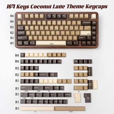PBT keycaps ، كبسولات مفاتيح بنية الحد الأدنى ، 164 مفتاح ملف تعريف الكرز المخصصة المخصصة لمجموعة Keycap ، صبغة تسامي القهوة Clet Coffe Cap 60 ٪ 65 ٪ 75 ٪ 100 ٪ MX لوحة المفاتيح الميكانيكية (جوز الهند لاتيه) in Kuwait