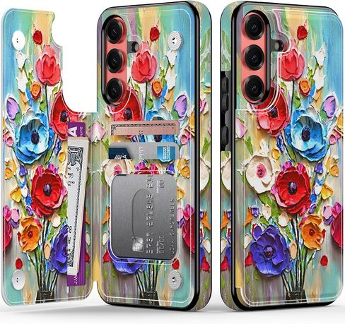Funmiko لـ Samsung Galaxy S25 Plus Wallet مع حامل البطاقة ، حظر RFID ، حماية من الدرجة العسكرية وتصميم الحيوانات الأليئة ، الإغلاق المغناطيسي مع حامل جلدي-زهور مجردة in Kuwait