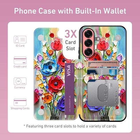 Funmiko لـ Samsung Galaxy S25 Plus Wallet مع حامل البطاقة ، حظر RFID ، حماية من الدرجة العسكرية وتصميم الحيوانات الأليئة ، الإغلاق المغناطيسي مع حامل جلدي-زهور مجردة in Kuwait