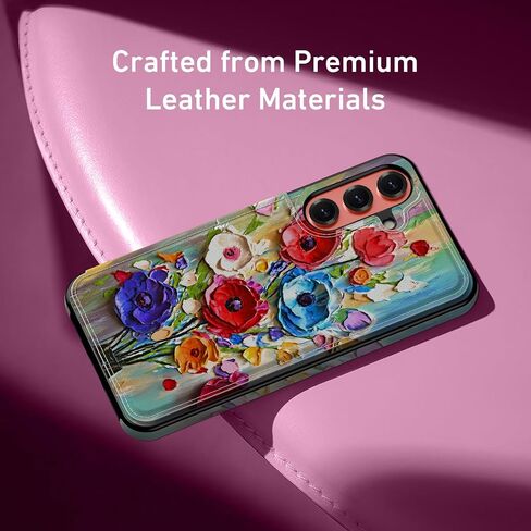 Funmiko لـ Samsung Galaxy S25 Plus Wallet مع حامل البطاقة ، حظر RFID ، حماية من الدرجة العسكرية وتصميم الحيوانات الأليئة ، الإغلاق المغناطيسي مع حامل جلدي-زهور مجردة in Kuwait